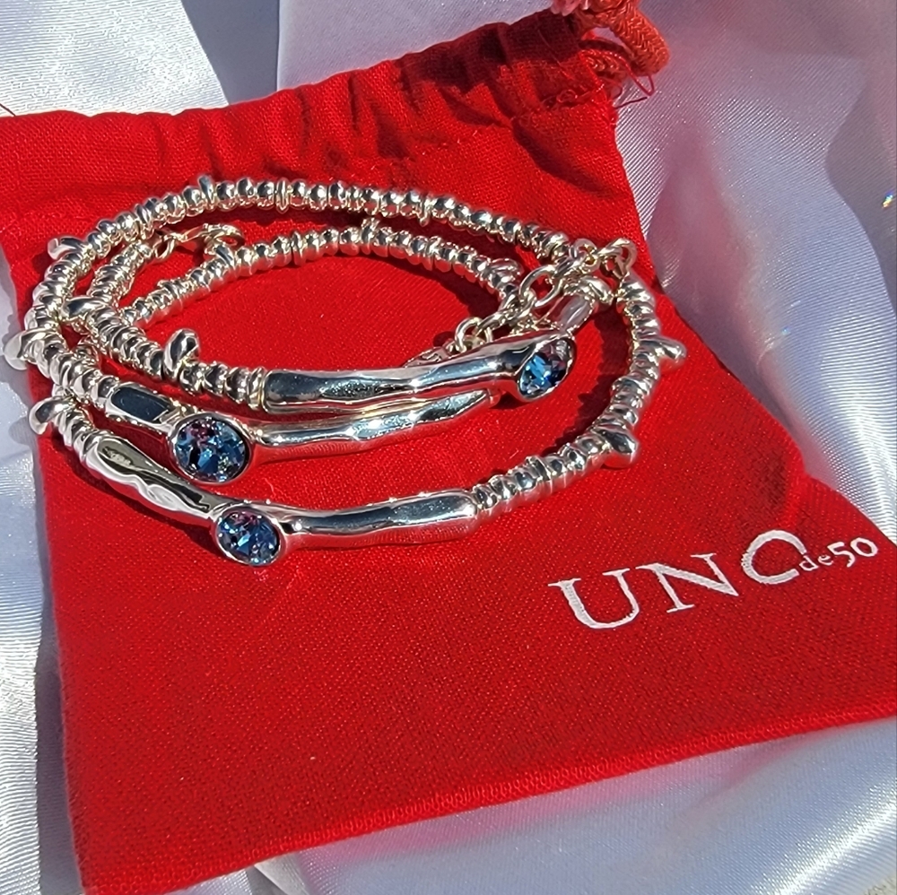 Uno De 50 Triple Blue Indian Sapphire Swarovski Crystal Bracelet STP